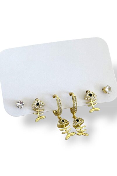 TAKIŞTIR Gold Color Mixed Figure 6-Piece Earring Set