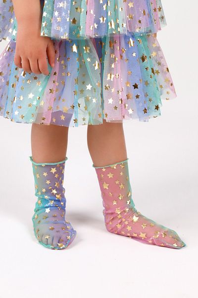 Le Mabelle Multicolored Star Detailed Tulle Socks for Girls