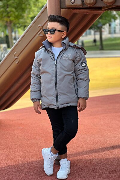 Pina Kids Erkek Çocuk Çıkarılabilir Kapüşonlu Baskılı Yakası Detaylı Kışlık Mont KM3501