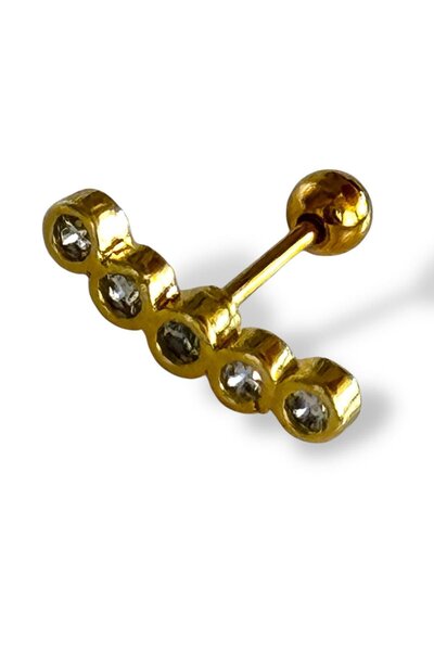 TAKIŞTIR Altın Renk Taş Detaylı Çelik Tragus/Kıkırdak Küpe/Piercing (Tek)