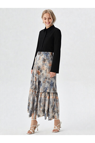 Qui Prive Kadın Çiçek Desenli Büzgülü Etek