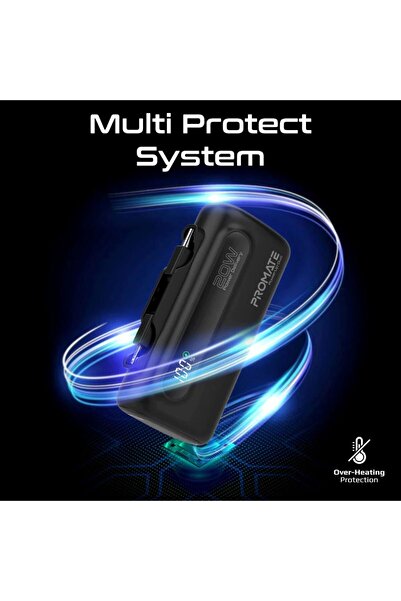 Promate Ultra-Compact Fast Charging Power Bank with Dual foldable USB-C™ & Lightning Connectors