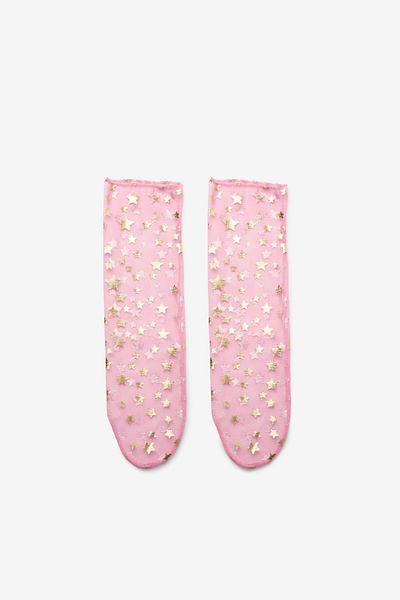 Le Mabelle Pink Gold Little Star Detailed Girl's Tulle Socks