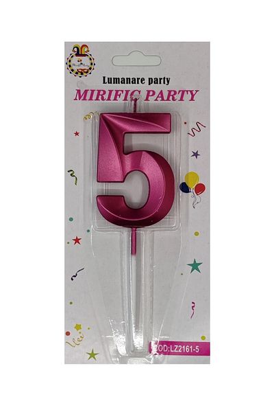 SDX Market Cake candle, number 5, Metallic pink, 15 cm