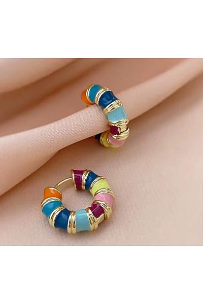 BY YASİN TOPÇU Steel Hoop Earrings with Colorful Detail