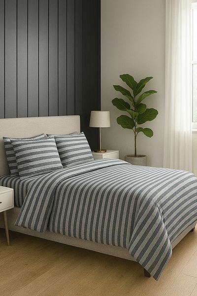 MixCotton Home Double Cotton/Satin Duvet Cover Set Fitted Sheet + Duvet Cover + 2 Pillowcases