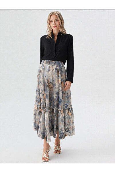 Qui Prive Kadın Çiçek Desenli Büzgülü Etek