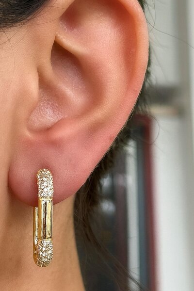 TAKIŞTIR Gold Color Stone Detailed Ysx Earrings (Pair)