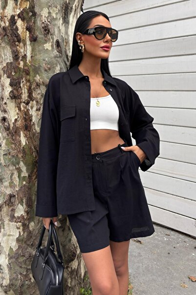 Genel Markalar Gömlek ve Şort Flamlı Keten Takım 10130 R9-E-K2