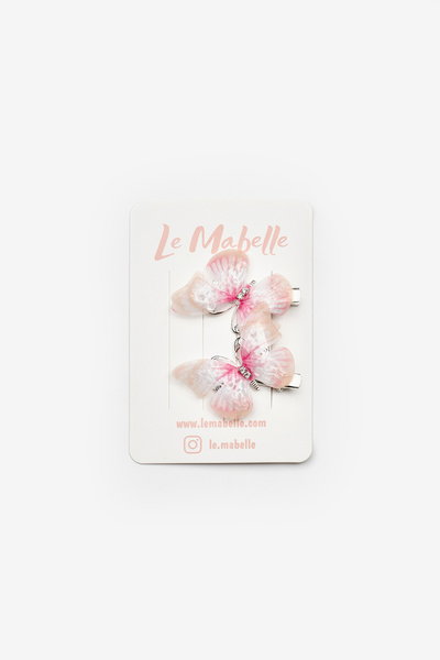 Le Mabelle Powder Butterfly Figured Double Girl's Clip Buckle Set