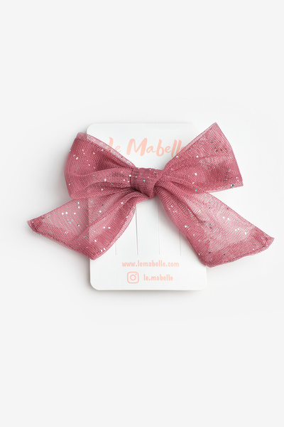 Le Mabelle Rose Dry Glitter Tulle Bow Girl's Clip Buckle