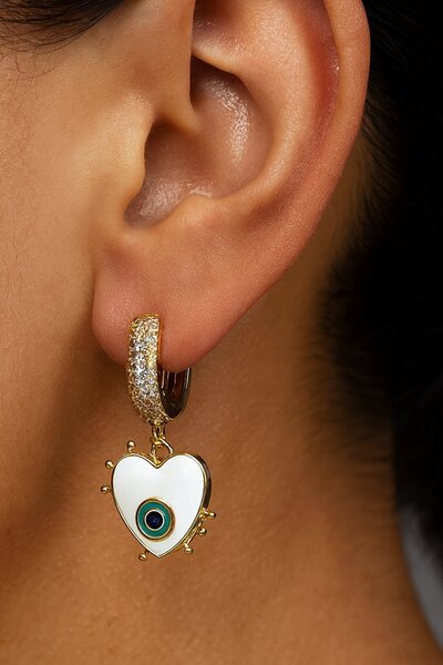 TAKIŞTIR Gold Color Eye Figured Stone Detailed Ysx Earrings (Pair)