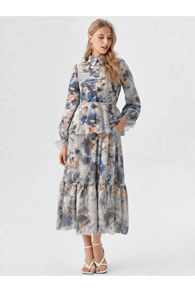 Qui Prive Kadın Çiçek Desenli Büzgülü Etek