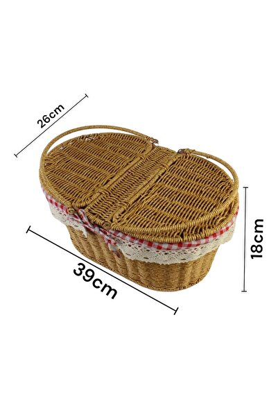 Qerhome Büyük Boy Plastik Rattan Örme Piknik Sepeti Oval Ekoseli BRT