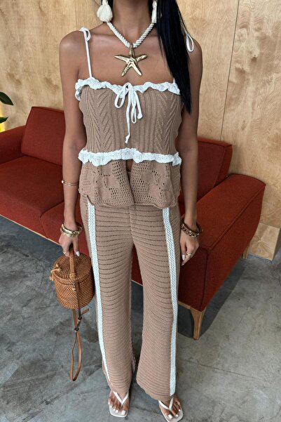 Lijuri Strappy Blouse Pants Knitwear Set 10114 R1-B-K5