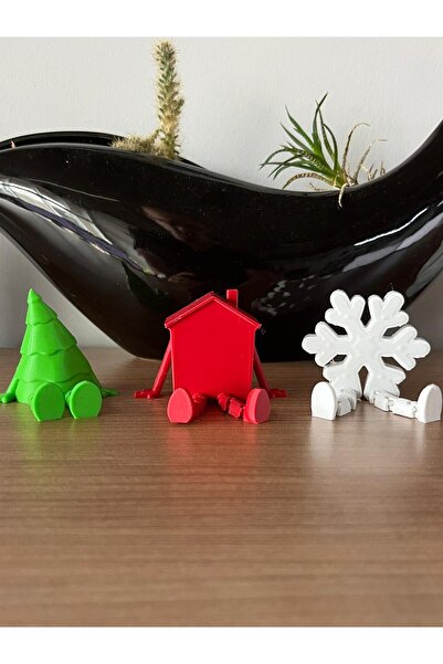 Root Made Set of 3 Pine Trees, House and Snowflake Jointed Minimalist Figures...