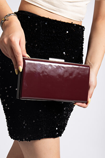 LİLLA Women's Portfolio Box Claret Red Patent Leather Bag