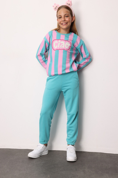 Le Mabelle Mint Ciao Printed Striped Girl's Tracksuit Set - Phoebe