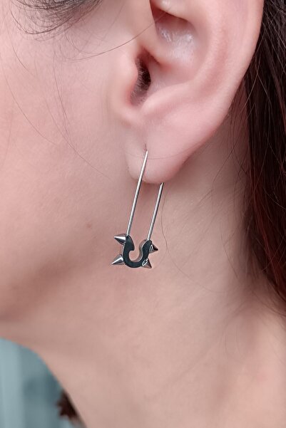 Fildişi Aksesuar Needle Shaped Steel Unisex Earrings with Hook Single Piece Handmade Earrings
