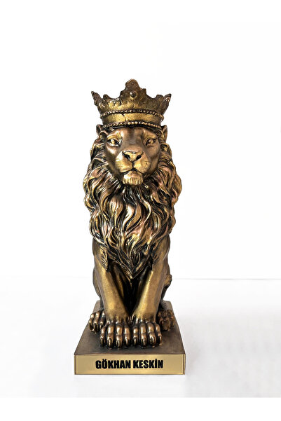 Teknookul Yayınları Taçlı Aslan Biblo – Kişiye Özel İsim Yazılı Gold Renk Taçlı Aslan Heykeli