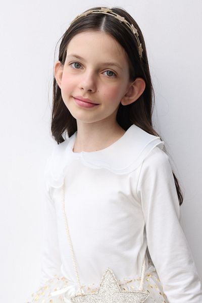 Le Mabelle Ecru Organza Collar Girl's T-Shirt