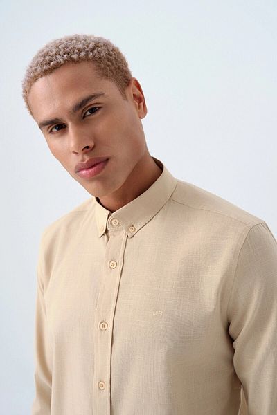Loft Men's Beige1 Lf 2037403 White m Shg Shirt Lf2037403-Bei