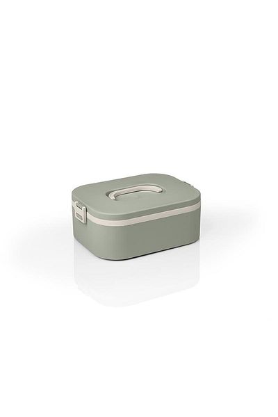 Okyanus Home Lunch Box with Stainless Steel Bowl Single Layer Self Fork Spoon Lunch Box Green