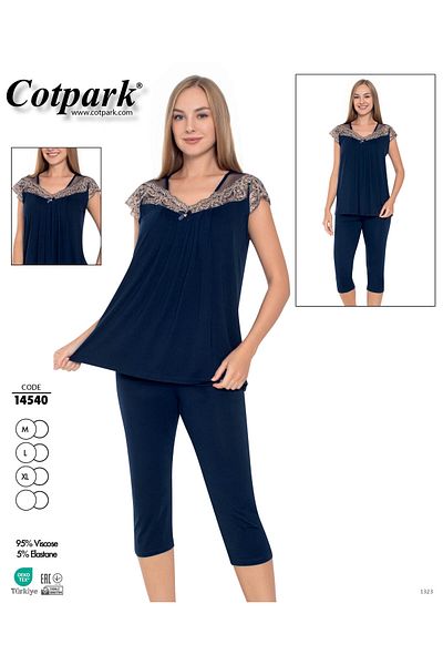 Cotpark Women's Viscose Elastane Fabric Bottom-Top Capri Suit 14540