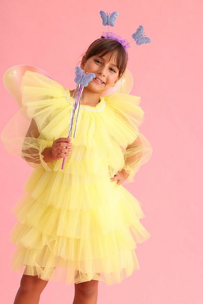 Le Mabelle Yellow Layered Girl's Tulle Dress - Laura