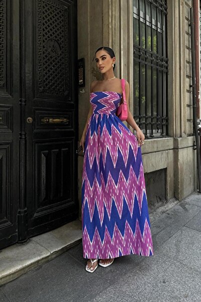 Lijuri Leomie Straplez  Desenli Elbise 2625-08