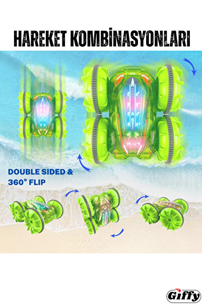 Genel Markalar Oyuncak Suda ve Karada Giden Uzaktan Kumandalı Araba 360° Hareket Edebilen Şarjlı Işıklı 4x4 Araç