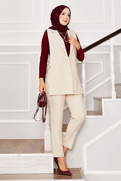 EBRUTESETTÜR Double Hijab Suit with Vest