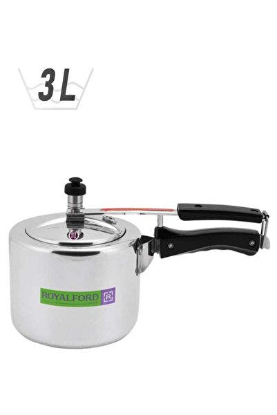 ROYALFORD 3Ltr Pressure Cooker Aluminium Inner Lid Free Extra Gasket & Safety Valve Silver 3.0Liters