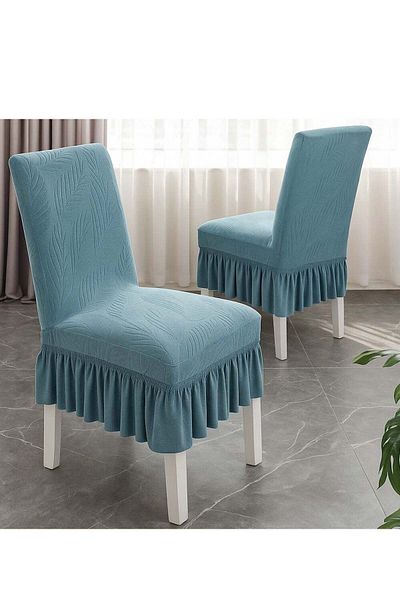 Generic Bluejw Light Blue Jacquard Skirt Elastic Chair Cover Set