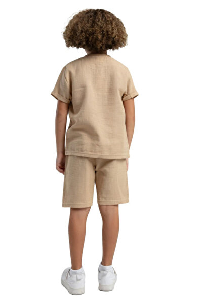 Rolypoly Boy's Summer Linen Look Buttoned Bermuda Suit – Beige