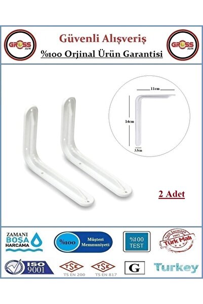 GrossAVM Raf Ayağı - Metal L Raf Altı Demiri - 11X14cm Beyaz - 2 Adet