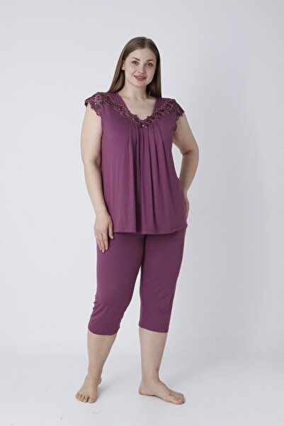 Cotpark Women's Plus Size Viscose Elastane Fabric Short Sleeve Capri Suit 14680