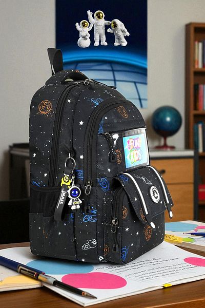 Shopiolog Primary School Orthopedic Waterproof 3 Compartment Primary School Boy's Backpack with Water Bottle