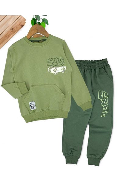 VOY KİDS Boys' Back Skateboard Printed 2-10 Years Old Seasonal 2 Thread Tracksuit Set