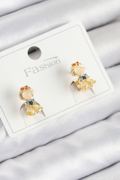 Clariss Brass Zircon Stone Snow White Model Gold Color Children's Earrings