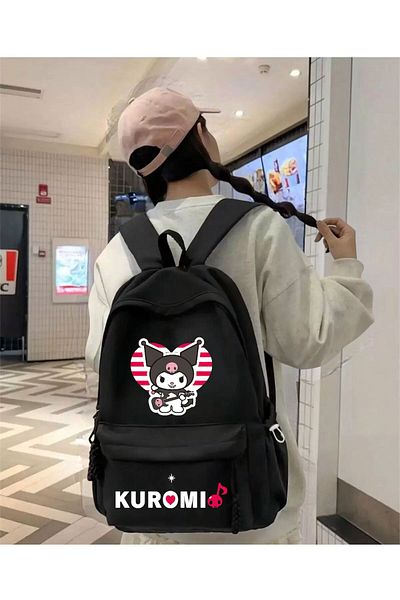 DEEFWEAR Black Kuromi Guitar Printed Course, Dershane, Etude School Backpack