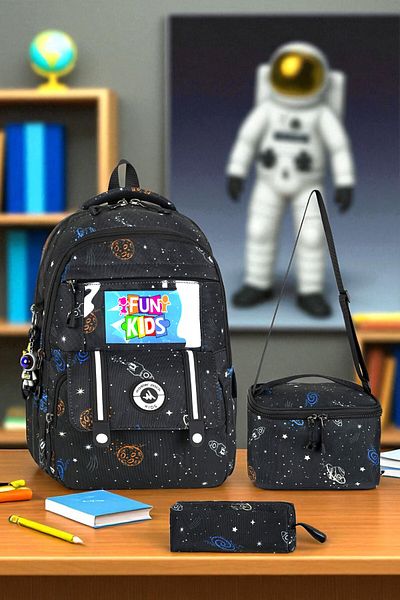 Shopiolog Primary School Orthopedic Waterproof 3 Compartment Primary School Boy's Backpack with Water Bottle