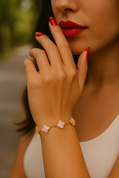 vogutima jewelery&silver by timuçin mavili سوار نسائي من الفولاذ - موديل برسيم ذو 4 أوراق (5 أوراق برسيم) سوار نسائي