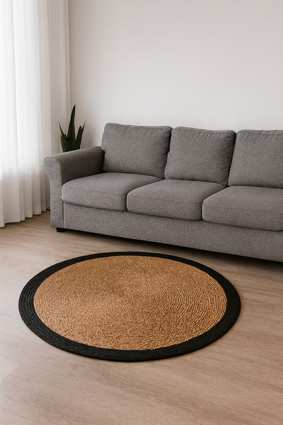 Efuliz Home Jüt-Hasır-Siyah Renk,Salon,Oturma Odası,Antre,Hol,Mutfak, Yuvarla...