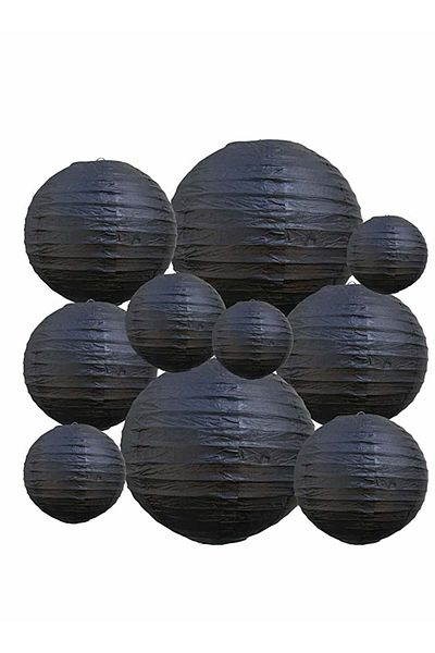 Generic Excefore 10Pcs Black Paper Lanterns Decorative Chinese/Japanese Hanging Round Foldable Lantern for