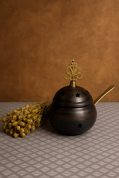 Layla Copper Yuvarlak Eskitme Bakır Tütsülük Konik Tütsülük Üzerlik otu Hediyeli