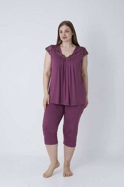 Cotpark Women's Plus Size Viscose Elastane Fabric Short Sleeve Capri Suit 14680