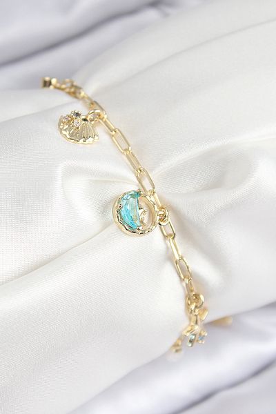 Clariss Brass Zircon Stone Oyster Model Gold Color Women's Bracelet