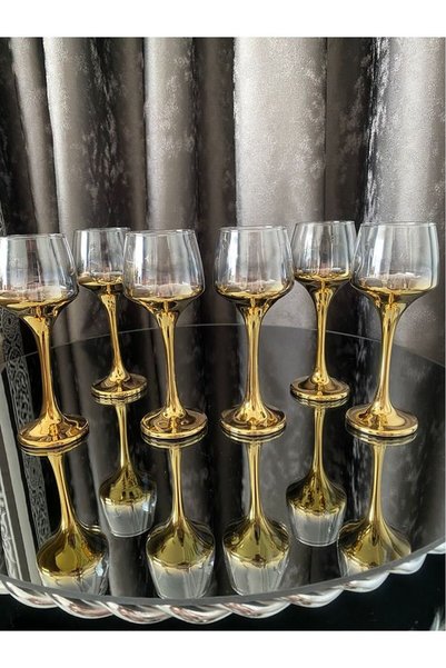 Generic Brand 6 Pieces Footed Coffee so Water Cup Titanium Coated Gold