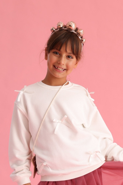 Le Mabelle Ecru Bow Detailed Girl's Sweatshirt